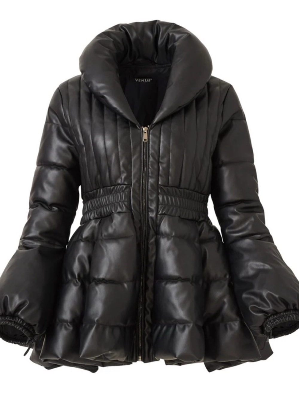Venus Faux Leather Peplum Puffer Coat